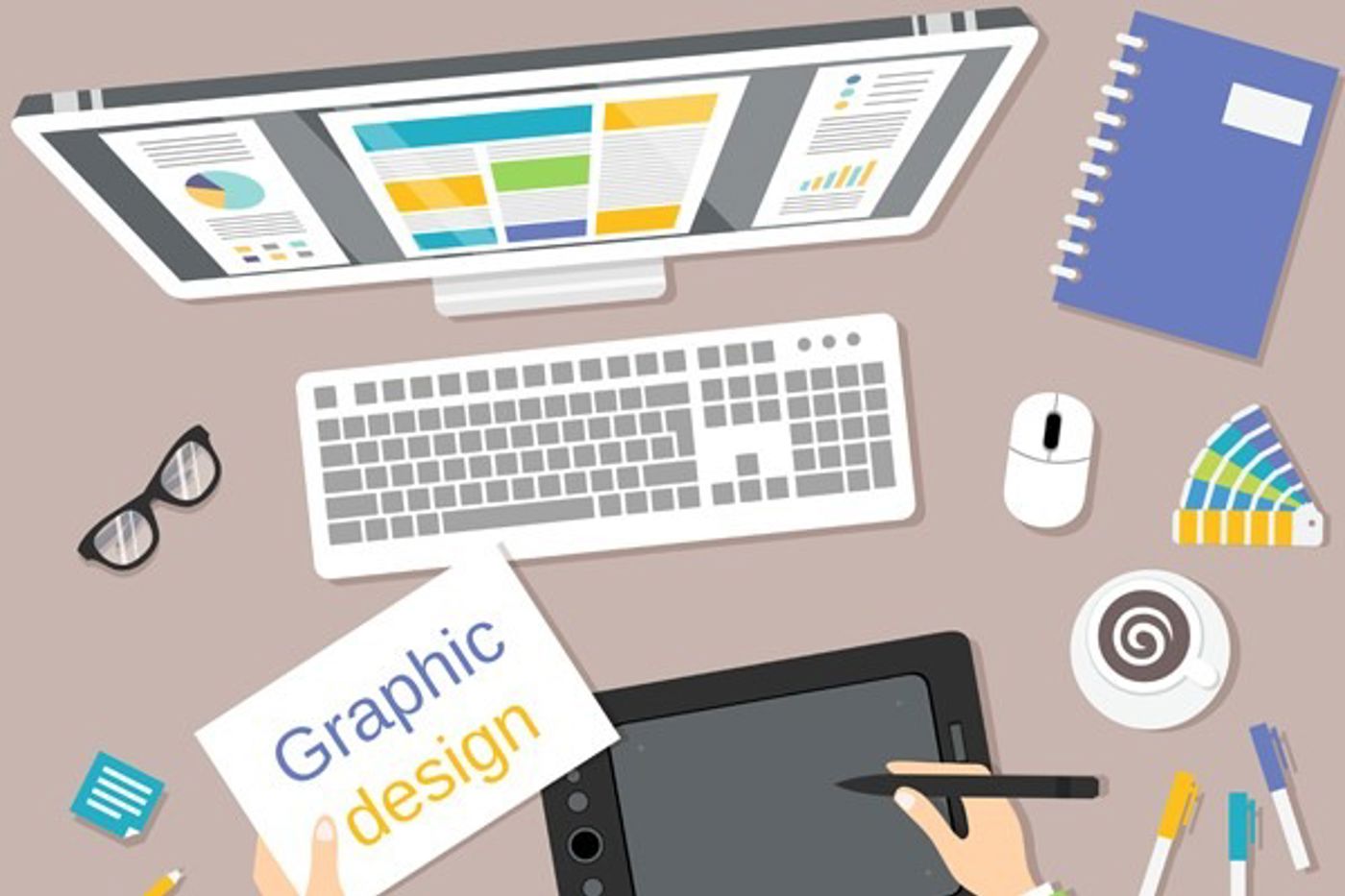 Illustratie van bureau met werkspullen Illustratie van bureau met werkspullen